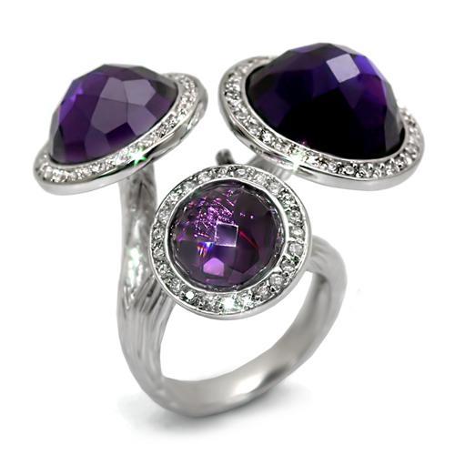 LO1512 - Rhodium Brass Ring with AAA Grade CZ  in Amethyst-0