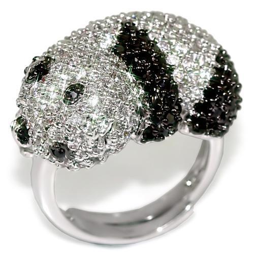 LO1515 - Rhodium + Ruthenium Brass Ring with AAA Grade CZ  in Black Diamond-0