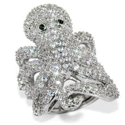 LO1524 - Rhodium Brass Ring with Top Grade Crystal  in Clear-0