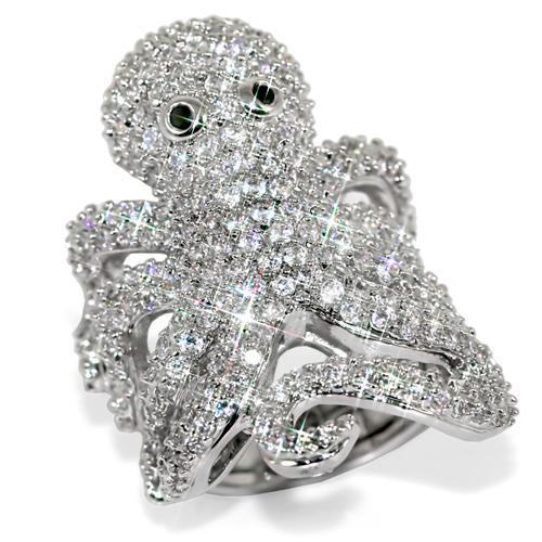 LO1524 - Rhodium Brass Ring with Top Grade Crystal  in Clear-0