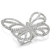 LO1525 - Rhodium Brass Ring with Top Grade Crystal  in Clear-0