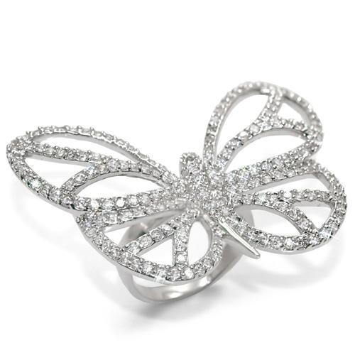 LO1525 - Rhodium Brass Ring with Top Grade Crystal  in Clear-0