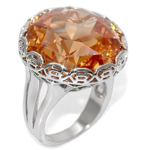 LO1526 - Rhodium Brass Ring with AAA Grade CZ  in Champagne-0