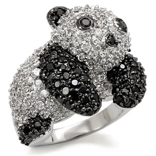 LO1559 - Rhodium + Ruthenium Brass Ring with AAA Grade CZ  in Black Diamond-0