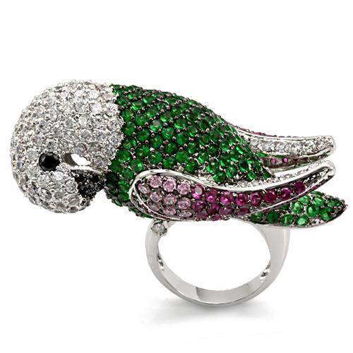 LO1562 - Rhodium + Ruthenium Brass Ring with AAA Grade CZ  in Multi Color-0