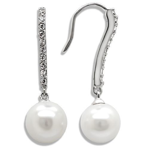 LO1565 - Rhodium Brass Earrings with Synthetic Pearl in White-0