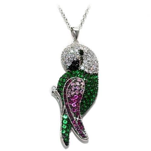 LO1570 - Rhodium + Ruthenium Brass Chain Pendant with AAA Grade CZ  in Multi Color-0
