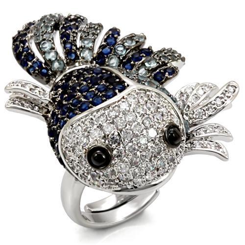 LO1585 - Rhodium + Ruthenium Brass Ring with AAA Grade CZ  in Multi Color-0