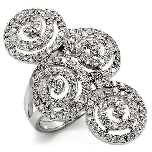 LO1590 - Rhodium Brass Ring with AAA Grade CZ  in Clear-0