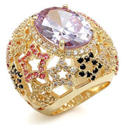 LO1596 - Imitation Gold Brass Ring with AAA Grade CZ  in Light Amethyst-0