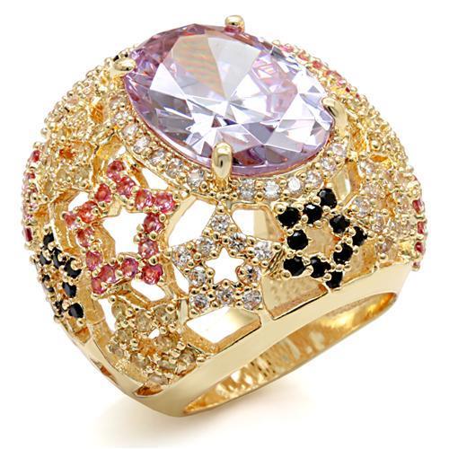 LO1596 - Imitation Gold Brass Ring with AAA Grade CZ  in Light Amethyst-0