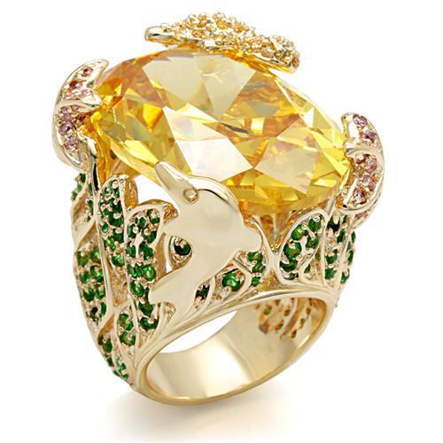 LO1599 - Imitation Gold Brass Ring with AAA Grade CZ  in Topaz-0