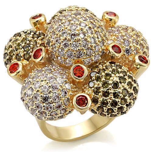 LO1600 - Imitation Gold Brass Ring with AAA Grade CZ  in Garnet-0