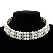 LO1609 - Rhodium Brass Necklace with Synthetic Pearl in White-0