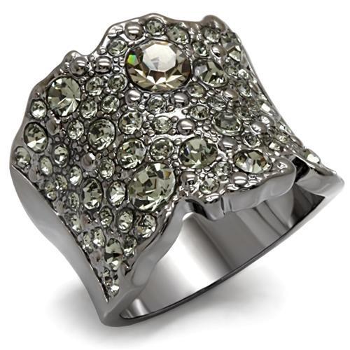 LO1611 - TIN Cobalt Black Brass Ring with Top Grade Crystal  in Black Diamond-0