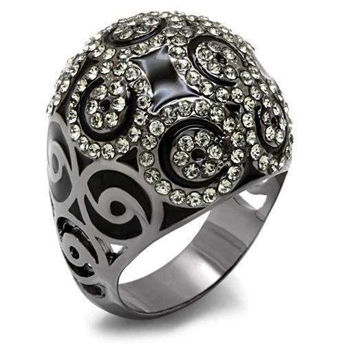 LO1616 - TIN Cobalt Black Brass Ring with Top Grade Crystal  in Black Diamond-0