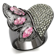 LO1620 - TIN Cobalt Black Brass Ring with AAA Grade CZ  in Rose-0