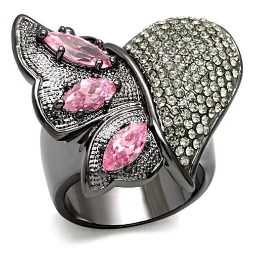 LO1620 - TIN Cobalt Black Brass Ring with AAA Grade CZ  in Rose-0