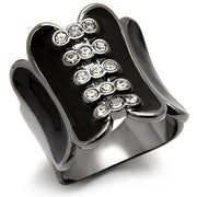 LO1623 - TIN Cobalt Black Brass Ring with Top Grade Crystal  in Clear-0