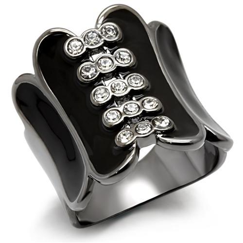 LO1623 - TIN Cobalt Black Brass Ring with Top Grade Crystal  in Clear-0