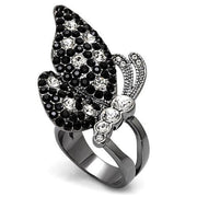 LO1627 - TIN Cobalt Black Brass Ring with Top Grade Crystal  in Multi Color-0