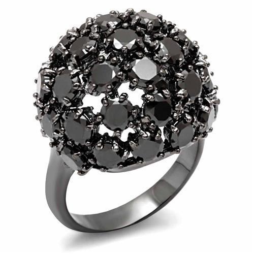 LO1631 - TIN Cobalt Black Brass Ring with AAA Grade CZ  in Jet-0