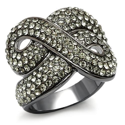LO1634 - TIN Cobalt Black Brass Ring with Top Grade Crystal  in Black Diamond-0