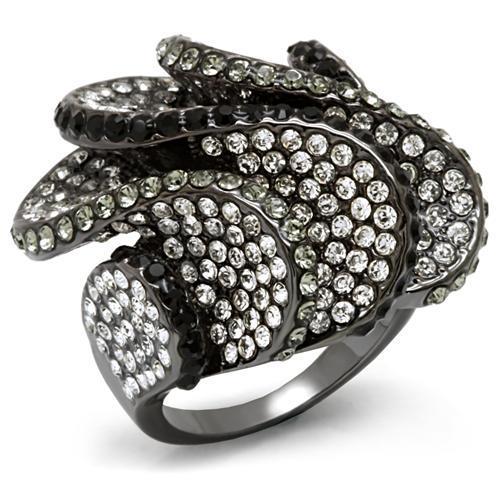 LO1635 - TIN Cobalt Black Brass Ring with Top Grade Crystal  in Multi Color-0