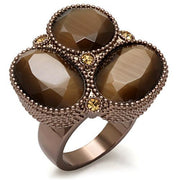 LO1640 - Chocolate Gold Brass Ring with Top Grade Crystal  in Brown-0