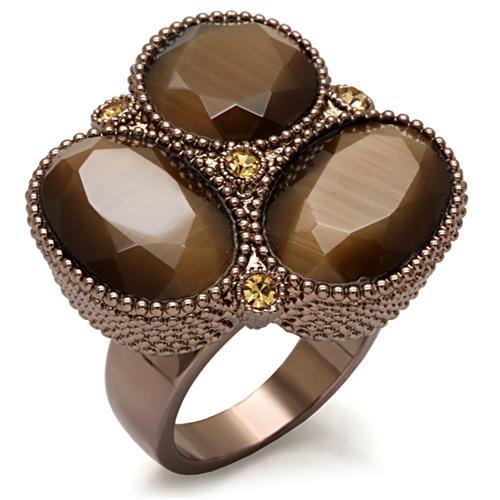 LO1640 - Chocolate Gold Brass Ring with Top Grade Crystal  in Brown-0