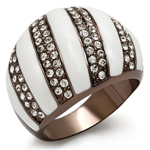 LO1646 - Chocolate Gold Brass Ring with Top Grade Crystal  in Clear-0