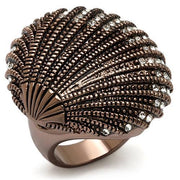 LO1651 - Chocolate Gold Brass Ring with Top Grade Crystal  in Clear-0