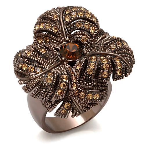 LO1655 - Chocolate Gold Brass Ring with Top Grade Crystal  in Smoked Quartz-0