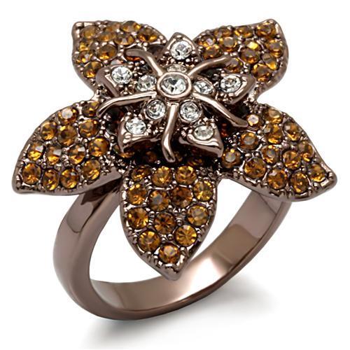 LO1659 - Chocolate Gold Brass Ring with Top Grade Crystal  in Multi Color-0