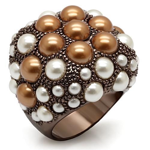 LO1662 - Chocolate Gold Brass Ring with Synthetic Pearl in Multi Color-0