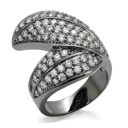 LO1667 - TIN Cobalt Black Brass Ring with AAA Grade CZ  in Clear-0