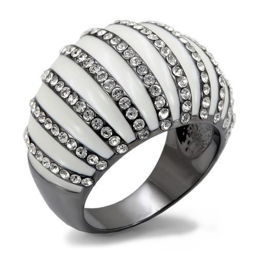 LO1673 - TIN Cobalt Black Brass Ring with Top Grade Crystal  in Clear-0