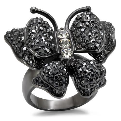 LO1680 - TIN Cobalt Black Brass Ring with Top Grade Crystal  in Jet-0