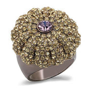 LO1684 - Chocolate Gold Brass Ring with Top Grade Crystal  in Multi Color-0