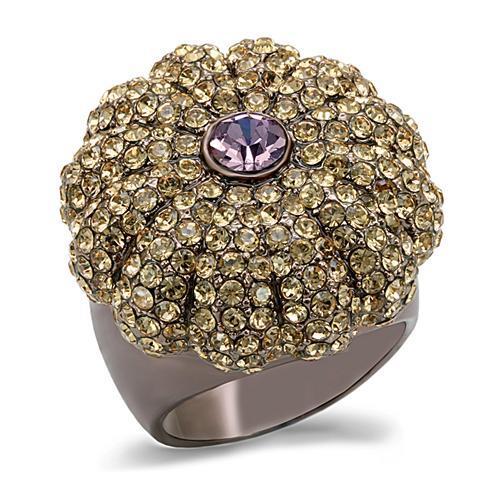 LO1684 - Chocolate Gold Brass Ring with Top Grade Crystal  in Multi Color-0