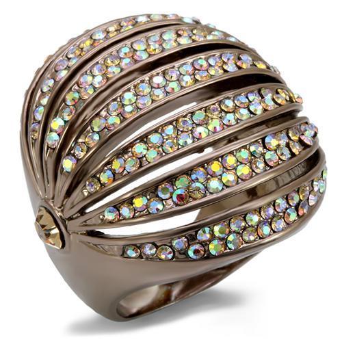 LO1685 - Chocolate Gold Brass Ring with Top Grade Crystal  in Multi Color-0