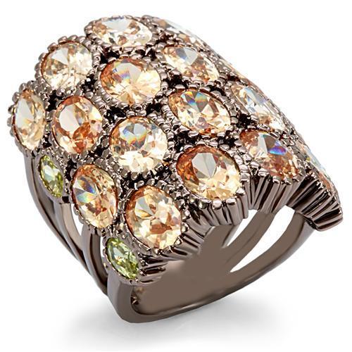 LO1696 - Chocolate Gold Brass Ring with AAA Grade CZ  in Multi Color-0