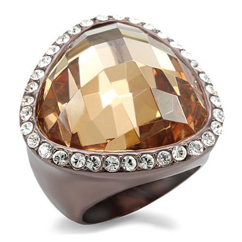 LO1697 - Chocolate Gold Brass Ring with AAA Grade CZ  in Champagne-0