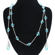 LO1714 - Rhodium White Metal Necklace with Synthetic Glass Bead in Sea Blue-0
