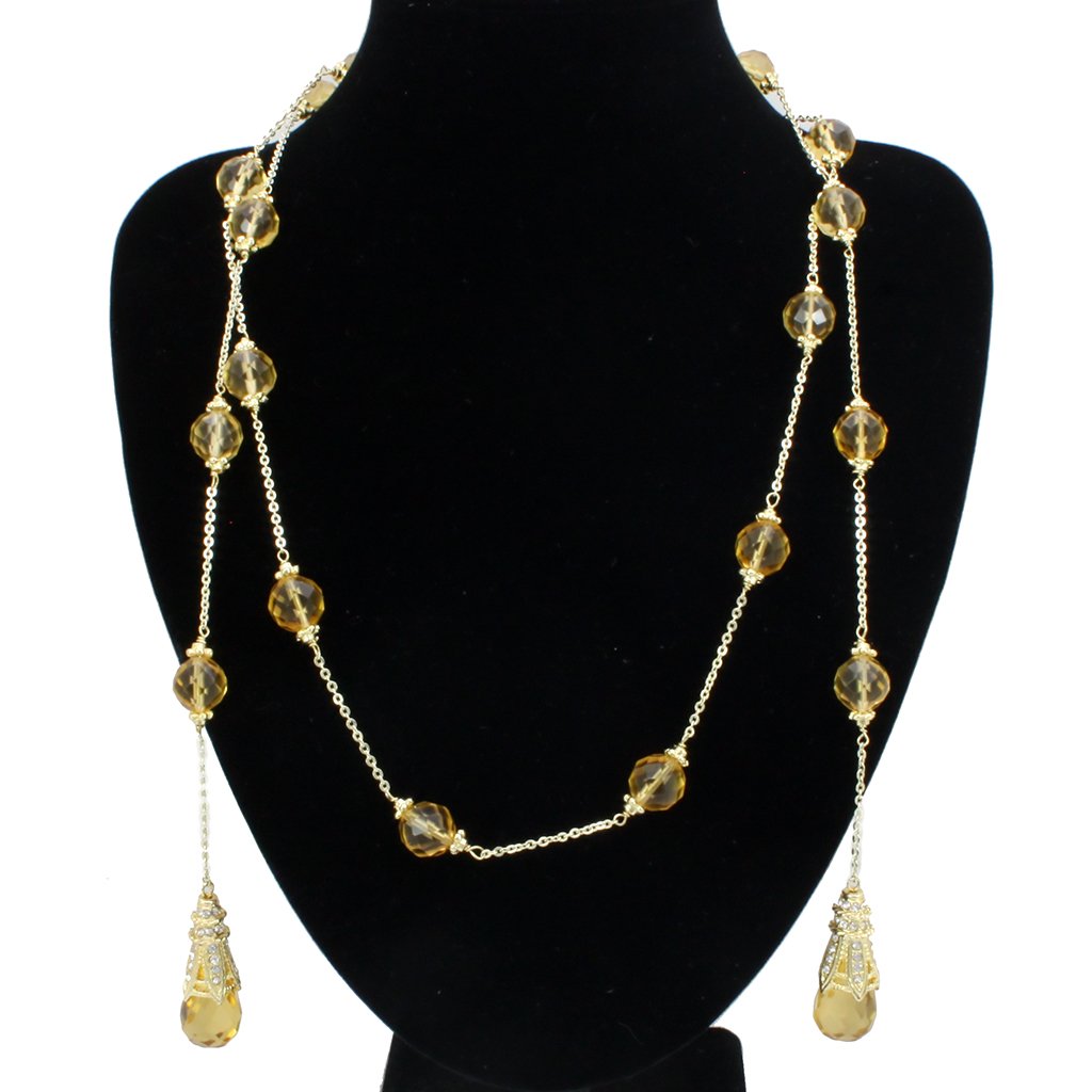 LO1717 - Gold White Metal Necklace with Synthetic Acrylic in Topaz-0