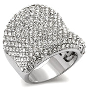 LO1765 - Rhodium Brass Ring with Top Grade Crystal  in Clear-0