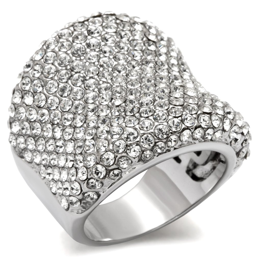 LO1765 - Rhodium Brass Ring with Top Grade Crystal  in Clear-0