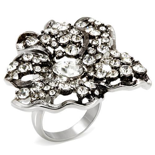 LO1829 - Imitation Rhodium Brass Ring with Top Grade Crystal  in Clear-0