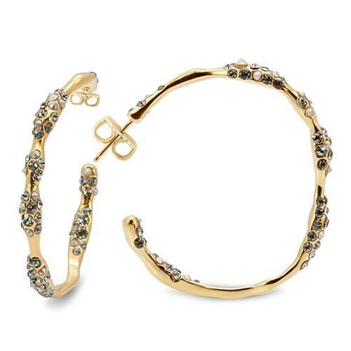 LO1855 - Gold Brass Earrings with Top Grade Crystal  in Black Diamond-0