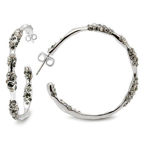LO1857 - Rhodium Brass Earrings with Top Grade Crystal  in Black Diamond-0